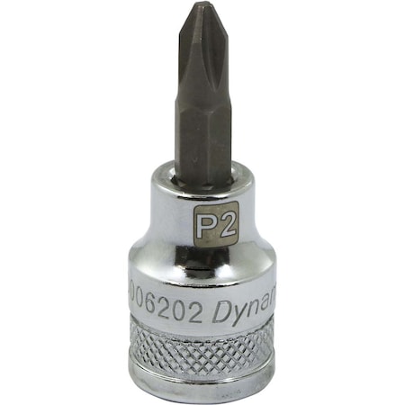 Dynamic Tools 3/8 Drive Phillips Head, Ph#2 Bit Std Length, Chrome Socket D006202